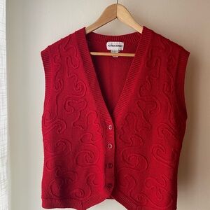 Vintage Red Alfred Dunner 80s Knit Sweater Vest with Embroidered Design